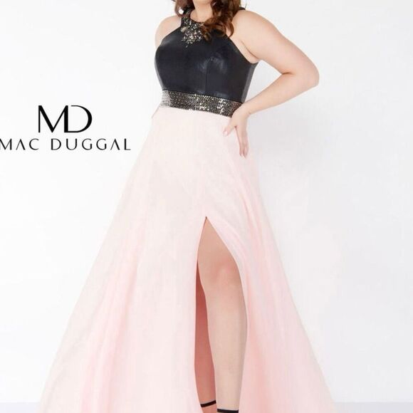 Mac Duggal Dresses & Skirts - Mac Duggal Black & Blush High-Slit Halter Maxi Dress